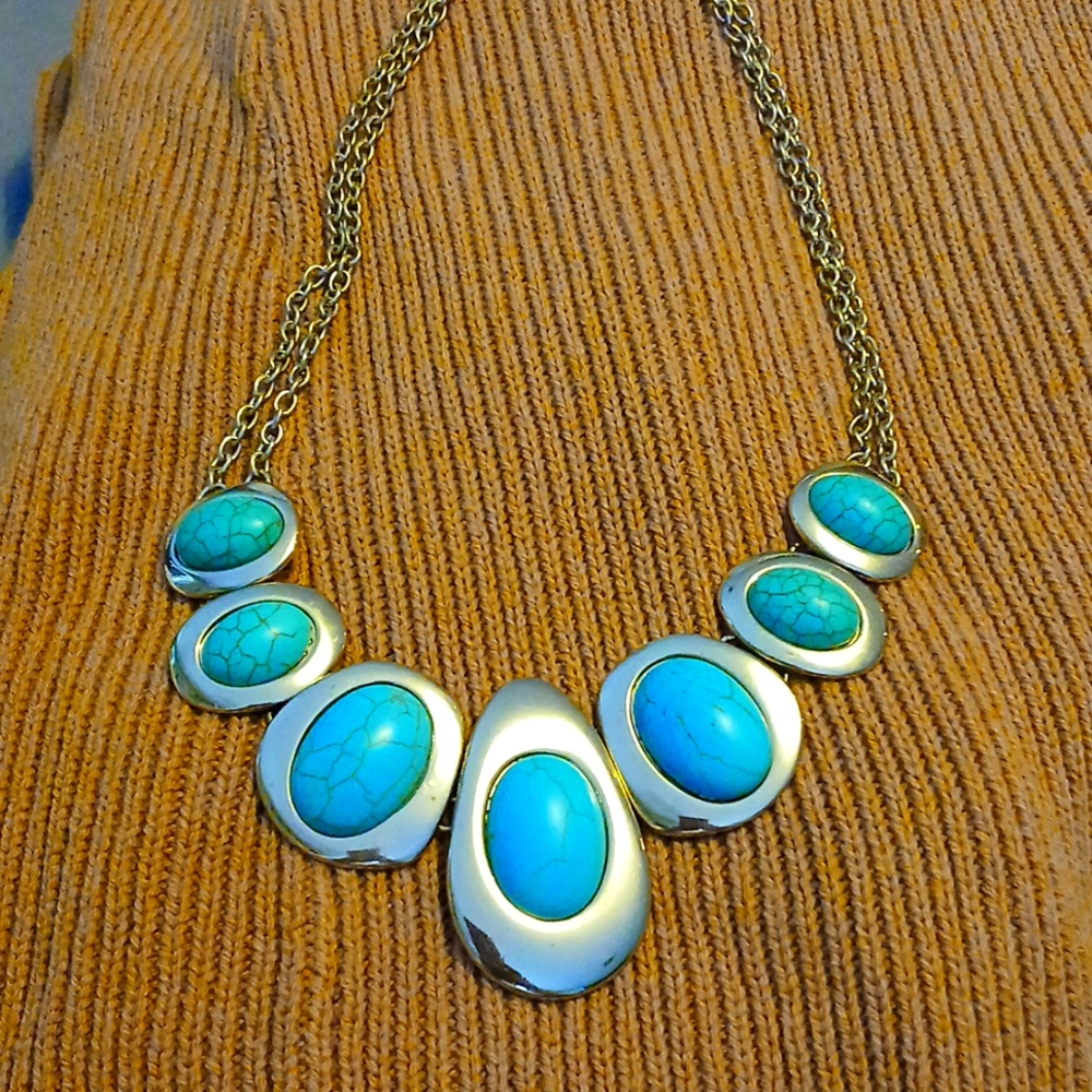 Turquoise Double Chain Silverstone Geometric Drop… - image 1